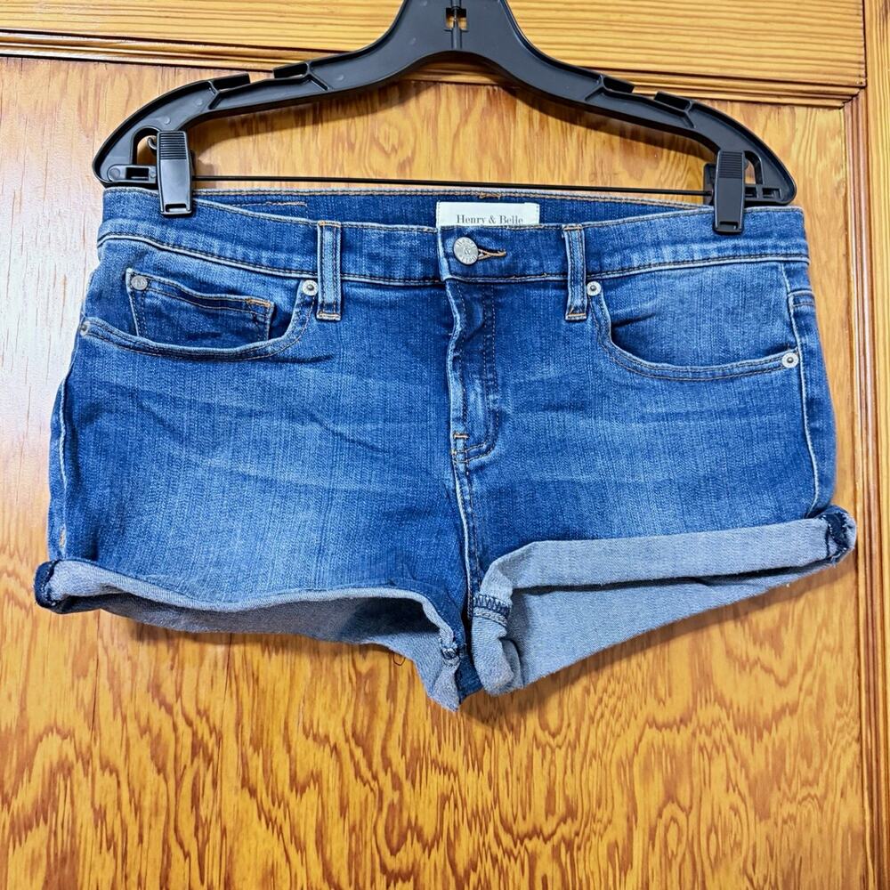 Henry & Belle Micro Flare Women’s Blue Denim Cut Off Shorts Mid Rise 32 2"
